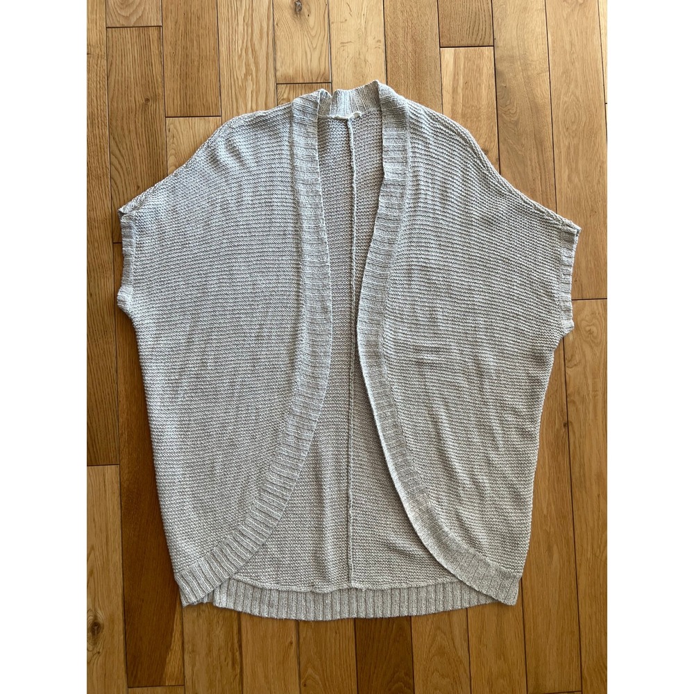 Eileen Fisher Open Front Cardigan Shrug Short Sleeve Linen Cotton Beige Size PL